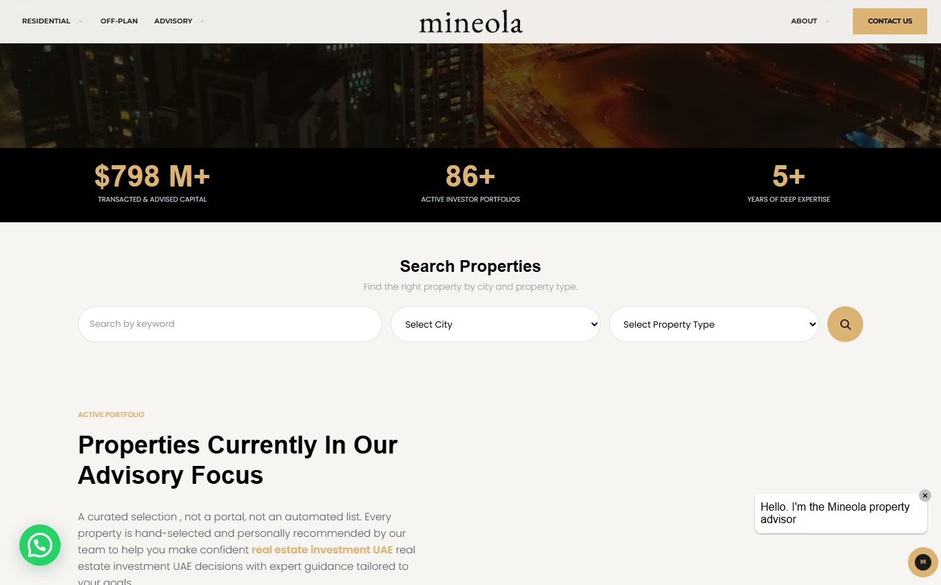 Mineola Real Estate — UAE Luxury Property Advisory & Off-Plan Portal showcase